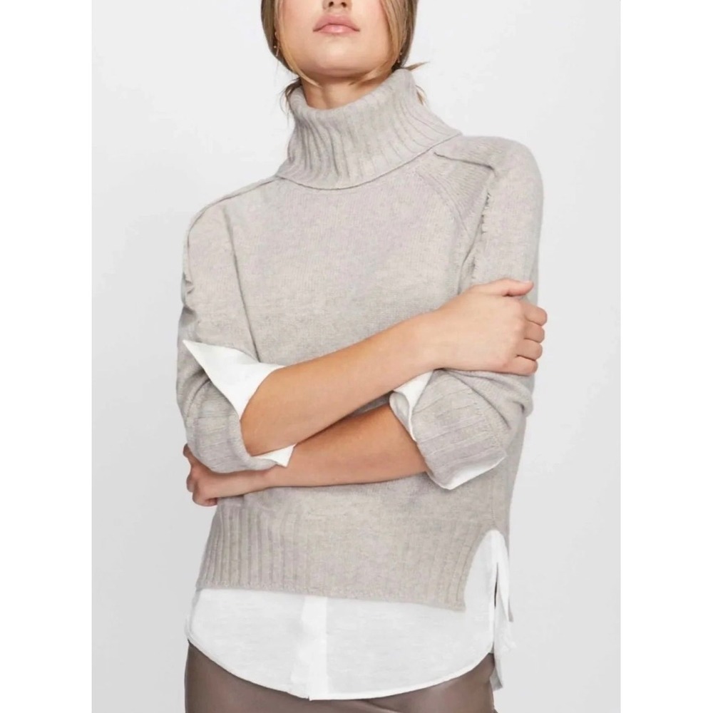 Brochu Walker Jolie Fringe Layered Looker Sweater Women XS Beige Wool Cashmere